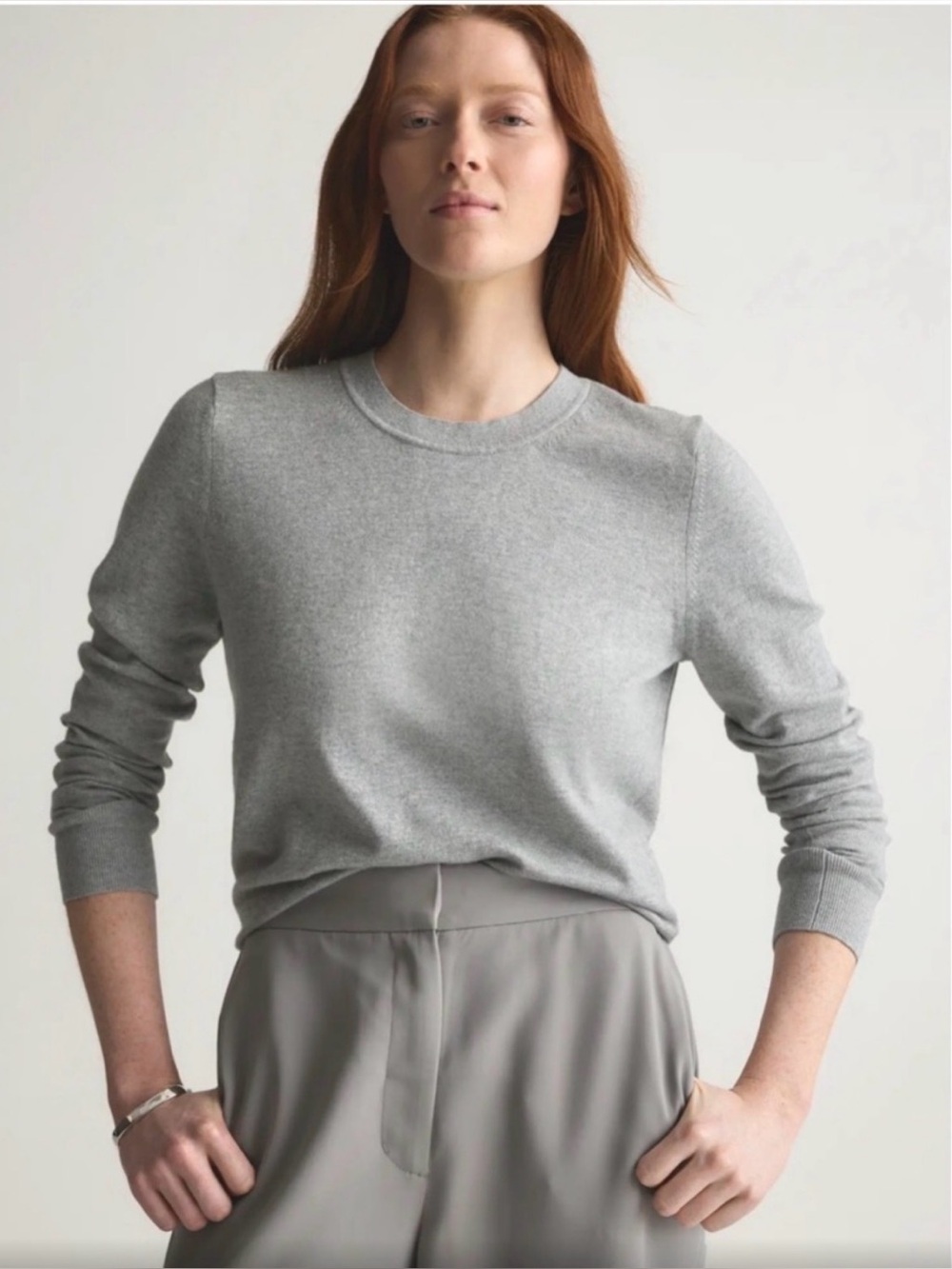 NWT Quince Organic Cotton-Cashmere blend Light Gray Crewneck Sweater Size M